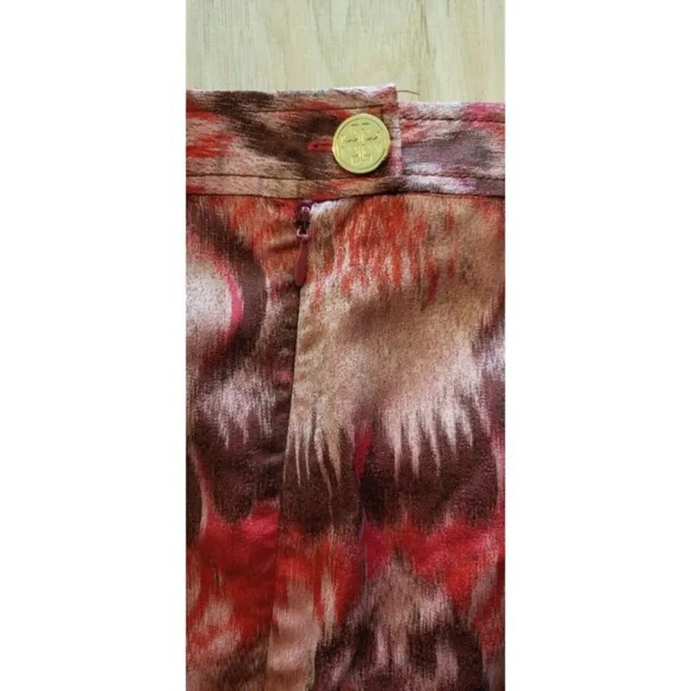 Tory Burch Ikat Silk‎ Skirt Women Size 8 Red Brown Pattern Career Work Elevated
